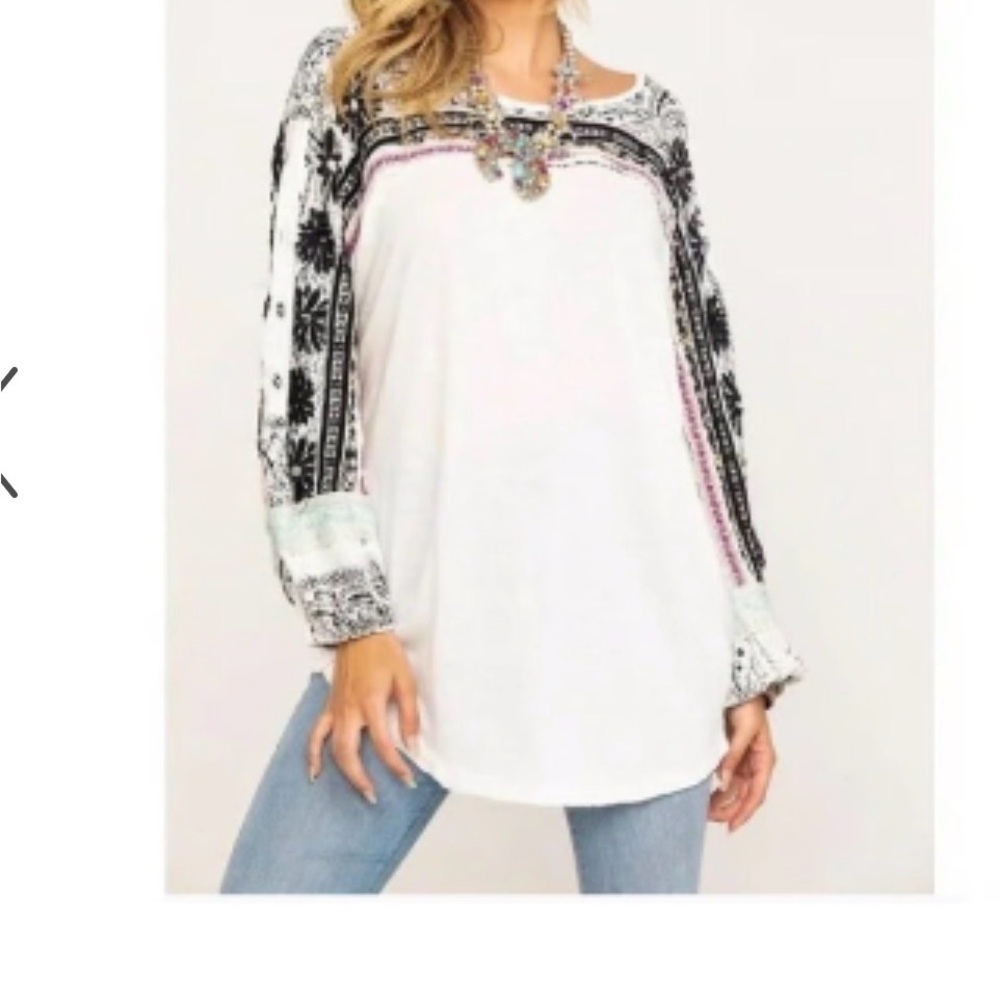 Free People White and Black Boho Tunic